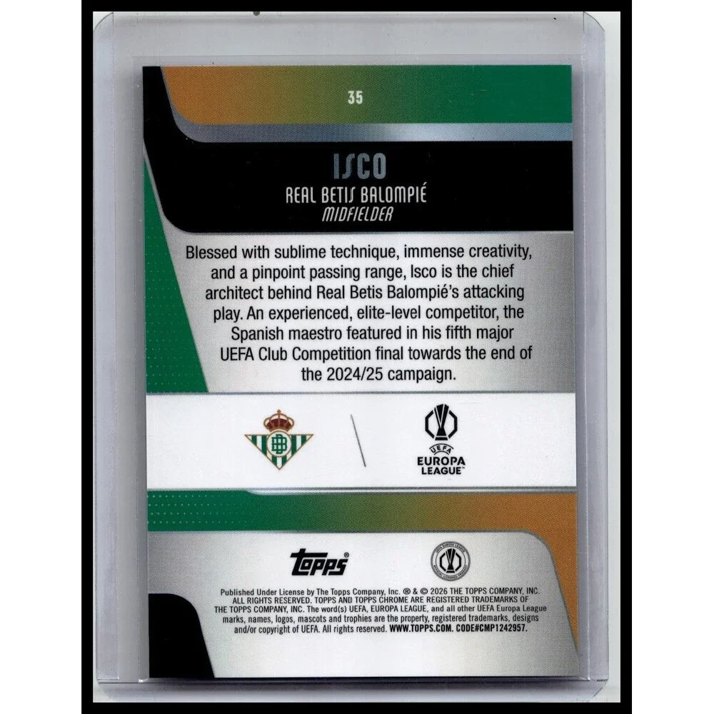 2025-26 Topps Chrome UEFA Club Competitions Isco #35 Betis Blue Refractor #/150